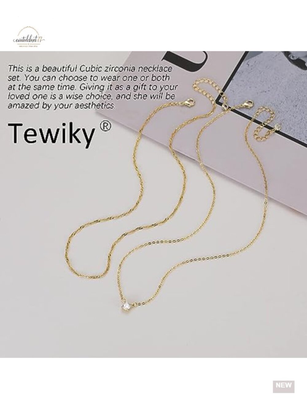 Dainty 14k Gold Plated Cubic Zirconia Pendant Necklace Layered - Picture 5 of 6